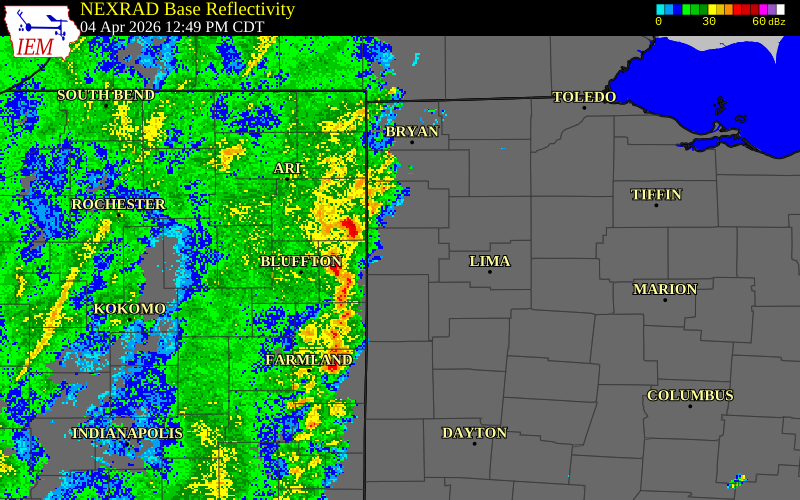 NEXRAD radar during the Saturday, April 4, 2026 storm activity in Adams County, Ohio