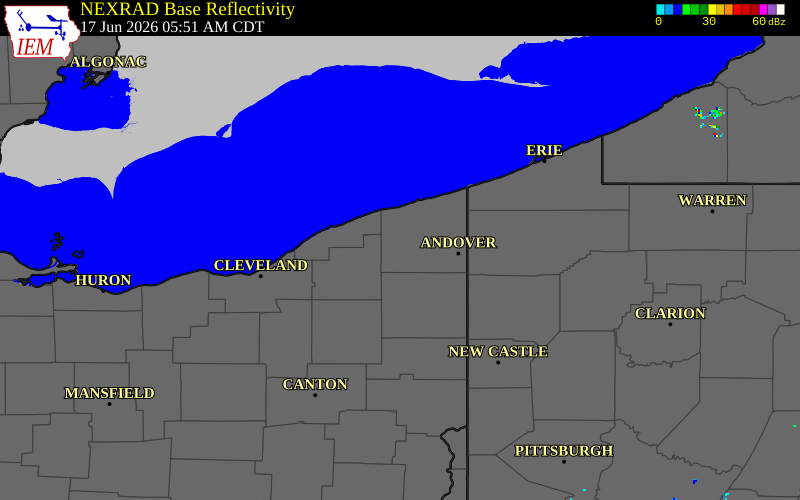 NEXRAD radar during the Wednesday, June 17, 2026 storm activity in Ashtabula County, Ohio