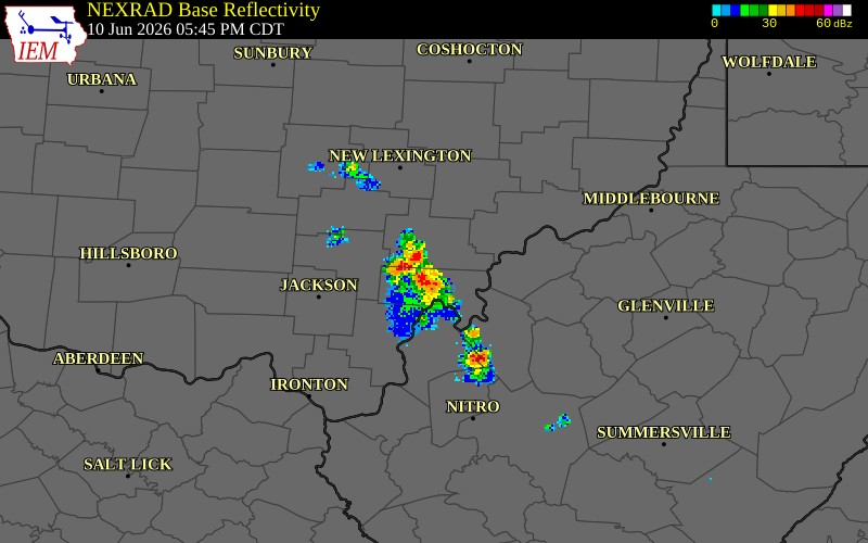 NEXRAD radar during the Wednesday, June 10, 2026 storm activity in Athens County, Ohio