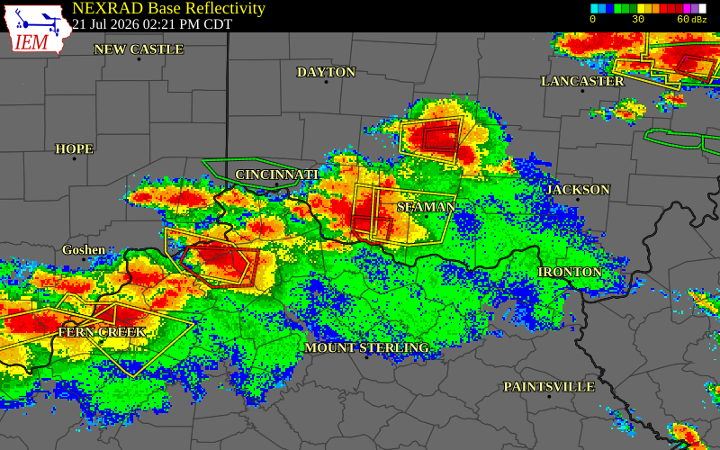 NEXRAD radar during the Tuesday, July 21, 2026 storm activity in Brown County, Ohio