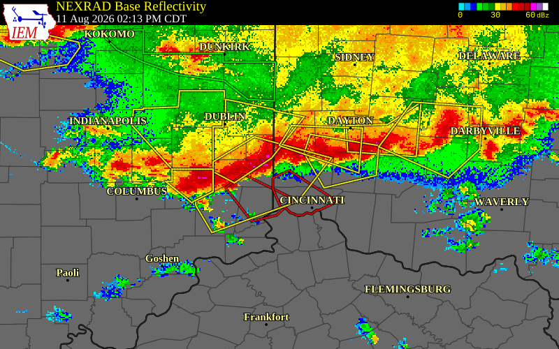NEXRAD radar during the Tuesday, August 11, 2026 storm activity in Butler County, Ohio