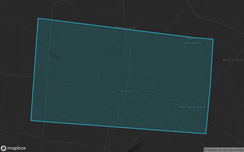 Map of Champaign County, Ohio showing the county boundary and surrounding cities