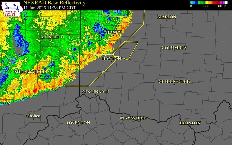 NEXRAD radar during the Friday, June 12, 2026 storm activity in Clinton County, Ohio