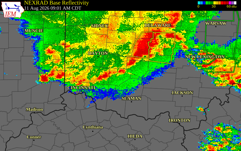 NEXRAD radar during the Tuesday, August 11, 2026 storm activity in Clinton County, Ohio