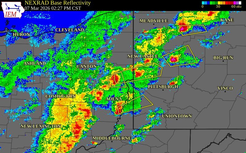 NEXRAD radar during the Saturday, March 7, 2026 storm activity in Columbiana County, Ohio