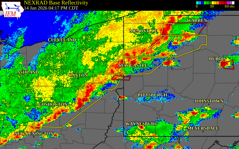 NEXRAD radar during the Sunday, June 14, 2026 storm activity in Columbiana County, Ohio