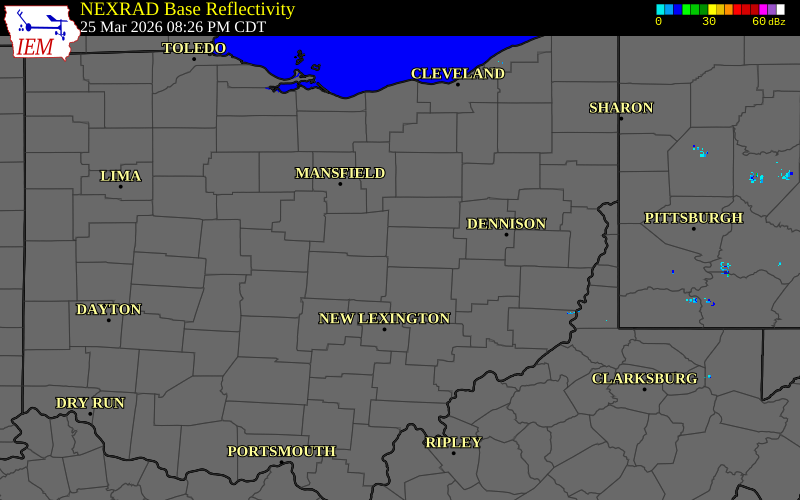 Radar snapshot during the Mar 25, 2026 hail event near 4 SW Nellie, Coshocton County, Ohio, with NWS warning polygons