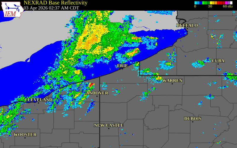 NEXRAD radar during the Friday, April 3, 2026 storm activity in Crawford County, Ohio