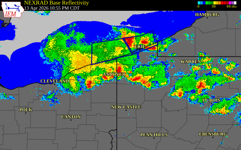 NEXRAD radar during the Monday, April 13, 2026 storm activity in Crawford County, Ohio