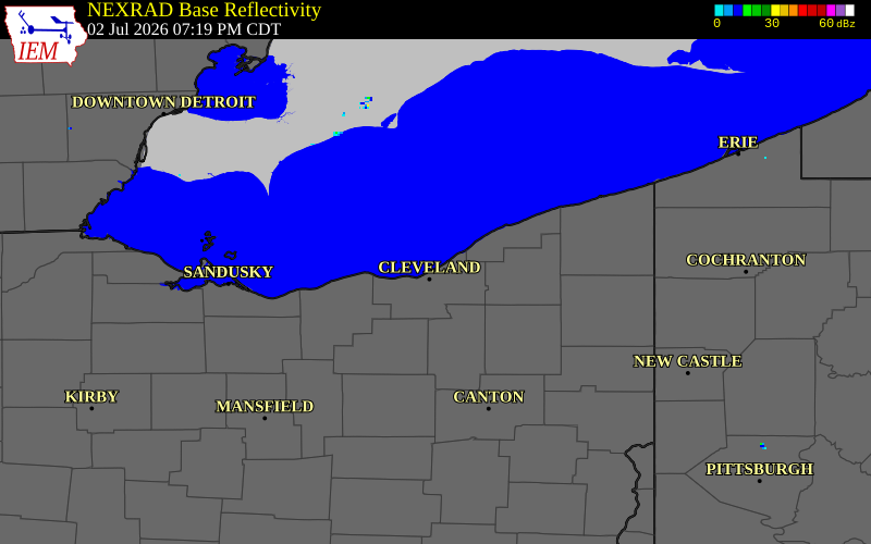 NEXRAD radar during the Thursday, July 2, 2026 storm activity in Cuyahoga County, Ohio