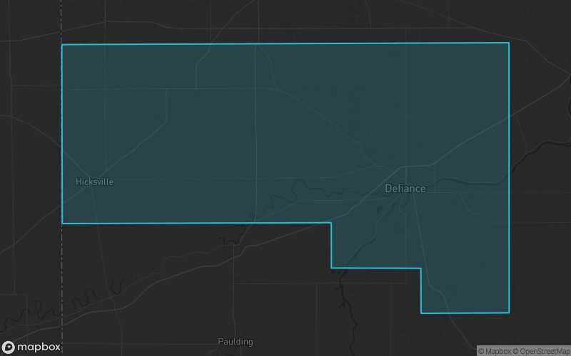 Map of Defiance County, Ohio showing the county boundary and surrounding cities