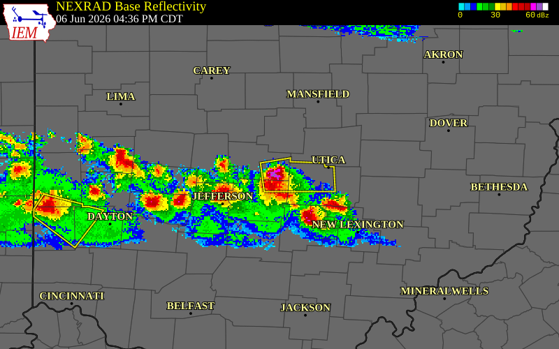 NEXRAD radar during the Saturday, June 6, 2026 storm activity in Delaware County, Ohio