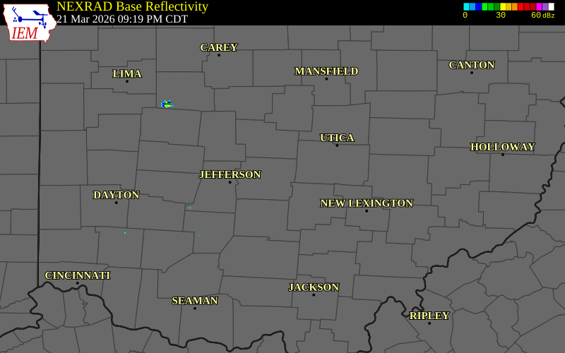 NEXRAD radar during the Saturday, March 21, 2026 storm activity in Franklin County, Ohio