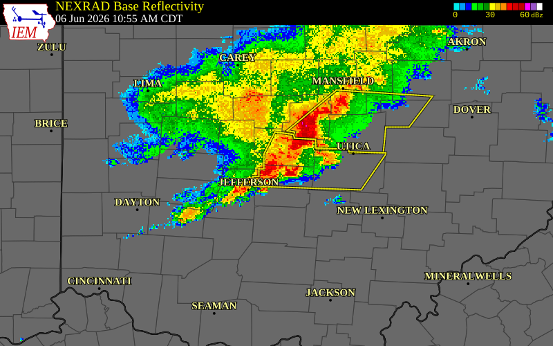 NEXRAD radar during the Saturday, June 6, 2026 storm activity in Franklin County, Ohio