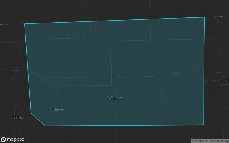 Map of Fulton County, Ohio showing the county boundary and surrounding cities