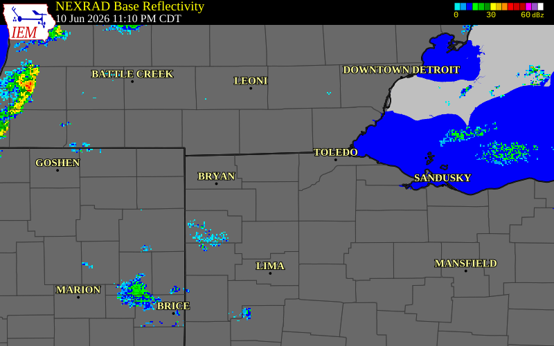 NEXRAD radar during the Thursday, June 11, 2026 storm activity in Fulton County, Ohio