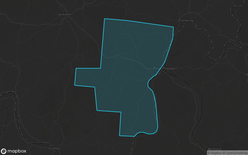 Map of Gallia County, Ohio showing the county boundary and surrounding cities