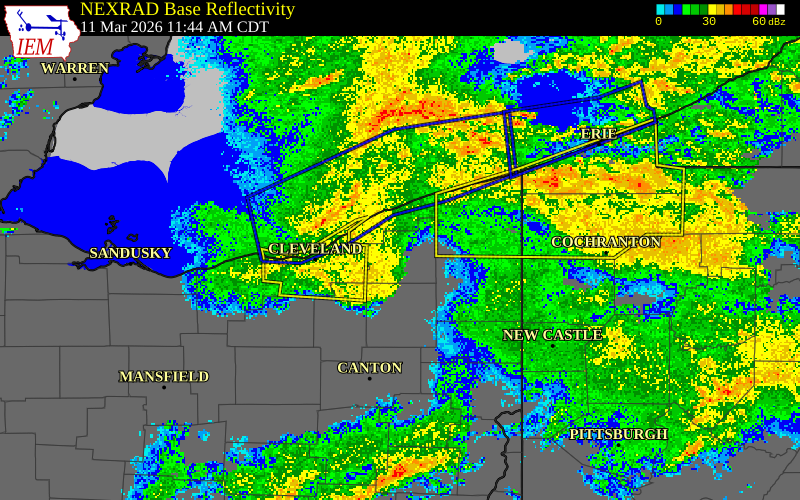 NEXRAD radar during the Wednesday, March 11, 2026 storm activity in Geauga County, Ohio