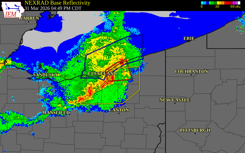 NEXRAD radar during the Tuesday, March 31, 2026 storm activity in Geauga County, Ohio