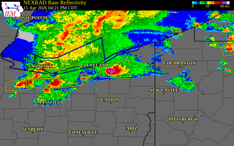 NEXRAD radar during the Wednesday, April 15, 2026 storm activity in Geauga County, Ohio