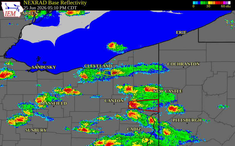 NEXRAD radar during the Thursday, June 25, 2026 storm activity in Geauga County, Ohio