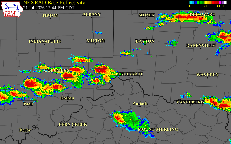 NEXRAD radar during the Tuesday, July 21, 2026 storm activity in Hamilton County, Ohio