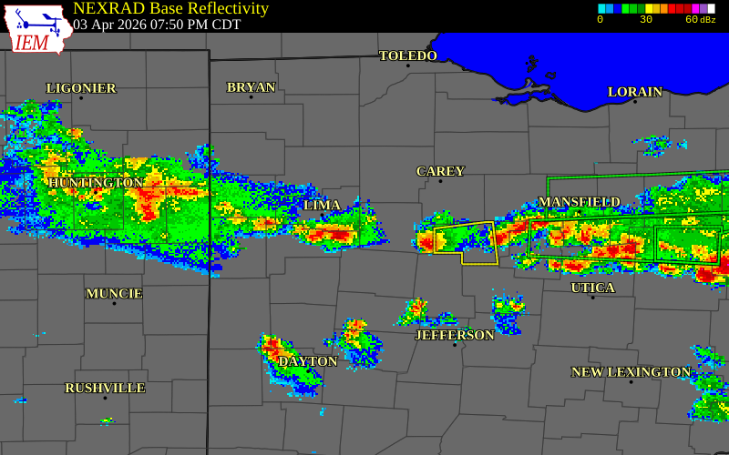 NEXRAD radar during the Friday, April 3, 2026 storm activity in Hardin County, Ohio