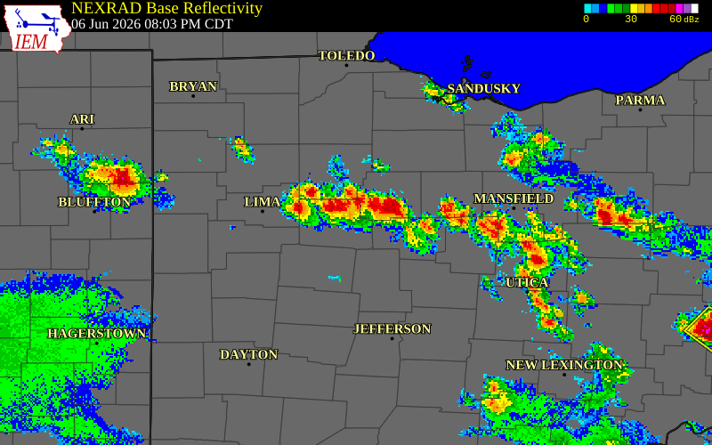 NEXRAD radar during the Saturday, June 6, 2026 storm activity in Hardin County, Ohio