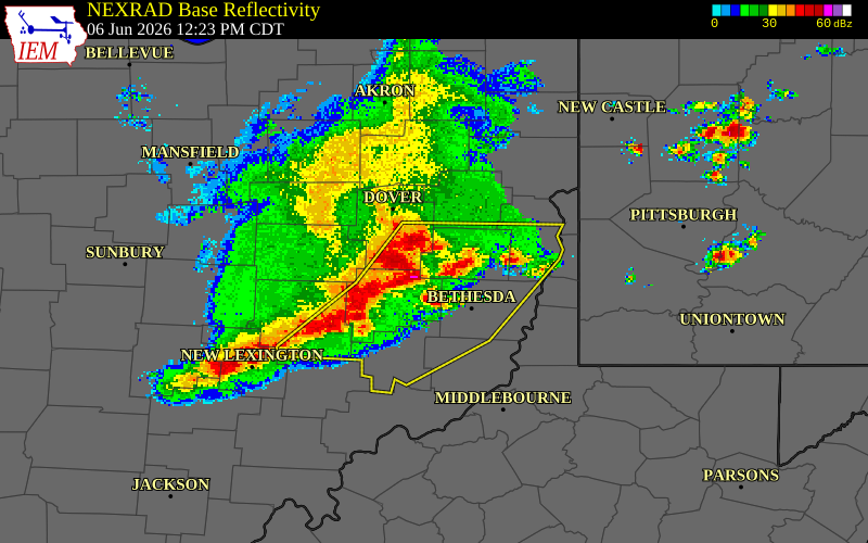 NEXRAD radar during the Saturday, June 6, 2026 storm activity in Harrison County, Ohio
