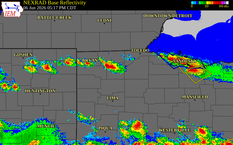 NEXRAD radar during the Saturday, June 6, 2026 storm activity in Henry County, Ohio