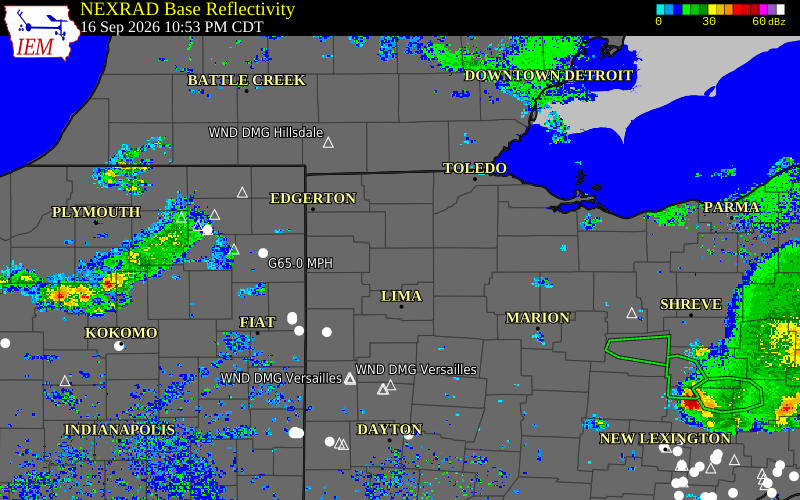 Current NEXRAD radar over Henry County, Ohio with recent storm report locations