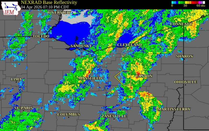NEXRAD radar during the Saturday, April 4, 2026 storm activity in Huron County, Ohio