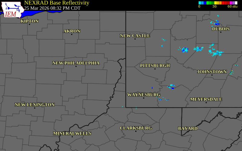 NEXRAD radar during the Wednesday, March 25, 2026 storm activity in Jefferson County, Ohio
