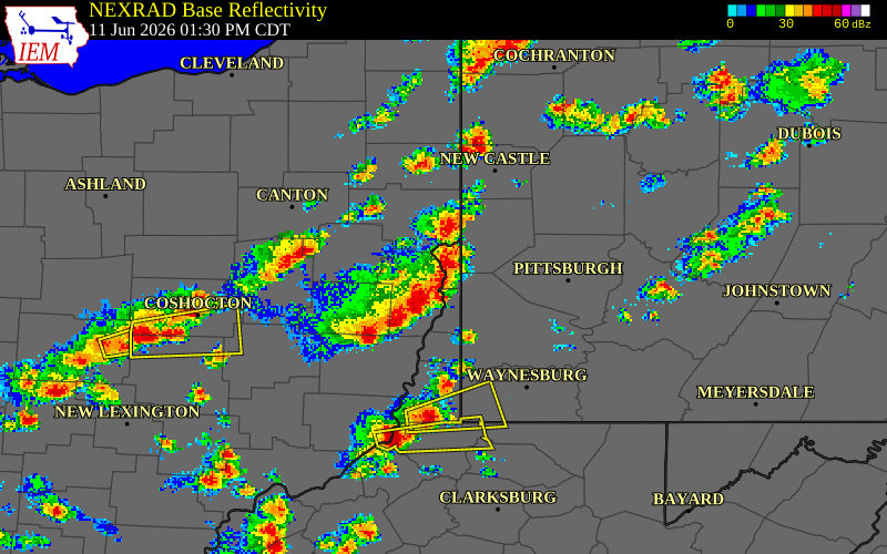 NEXRAD radar during the Thursday, June 11, 2026 storm activity in Jefferson County, Ohio