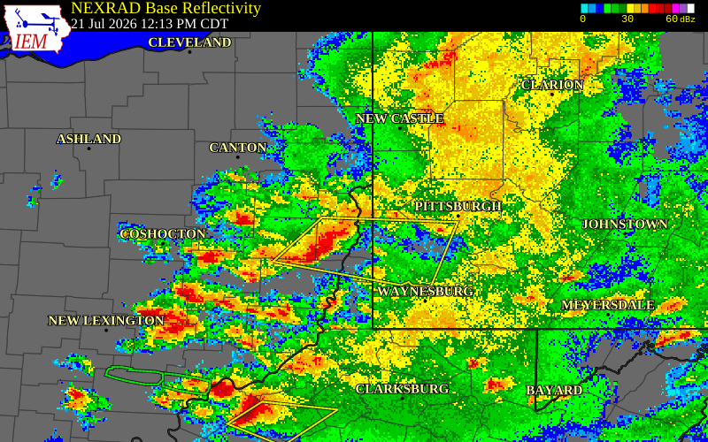 NEXRAD radar during the Tuesday, July 21, 2026 storm activity in Jefferson County, Ohio