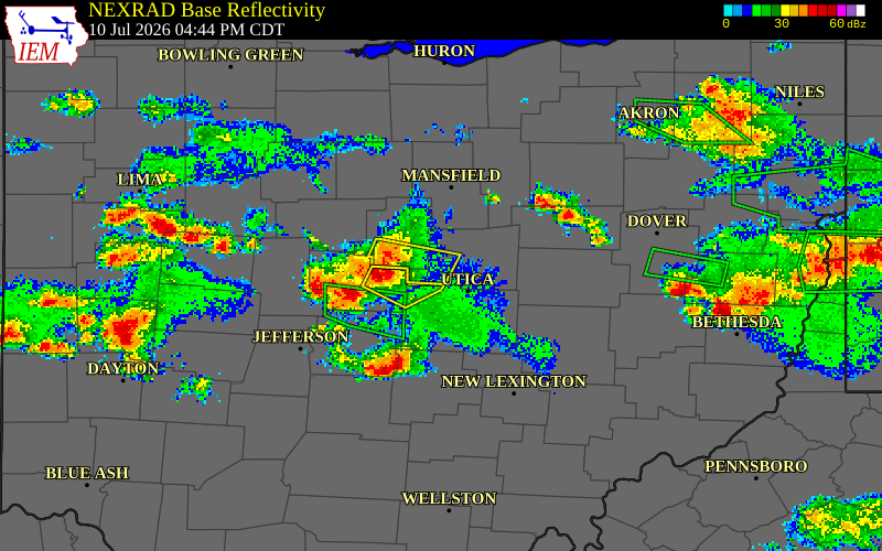 NEXRAD radar during the Friday, July 10, 2026 storm activity in Knox County, Ohio
