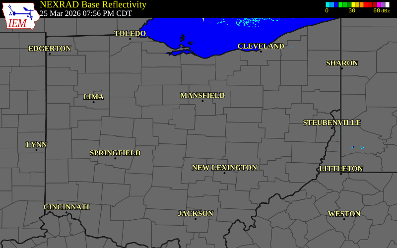 Radar snapshot during the Mar 25, 2026 tornado event near 4 SW Fredericktown, Knox County, Ohio, with NWS warning polygons