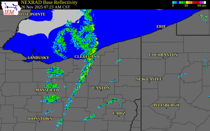 NEXRAD radar during the Wednesday, November 26, 2025 storm activity in Lake County, Ohio