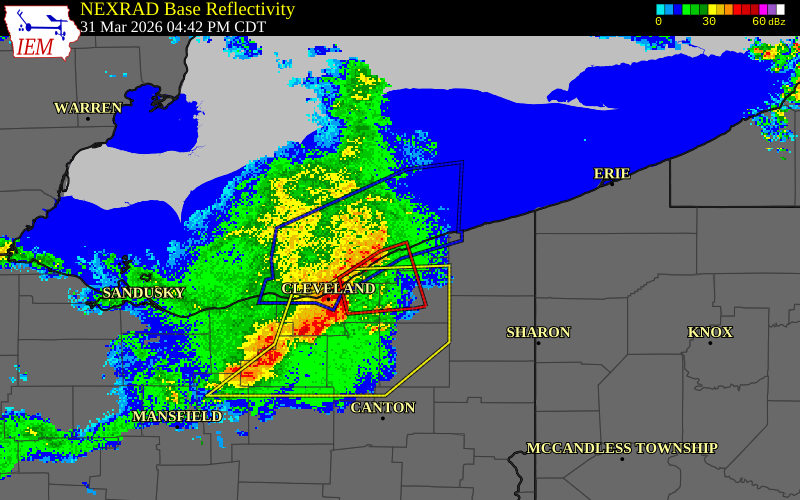 NEXRAD radar during the Tuesday, March 31, 2026 storm activity in Lake County, Ohio