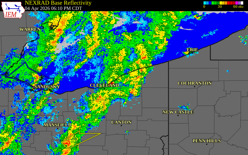 NEXRAD radar during the Saturday, April 4, 2026 storm activity in Lake County, Ohio