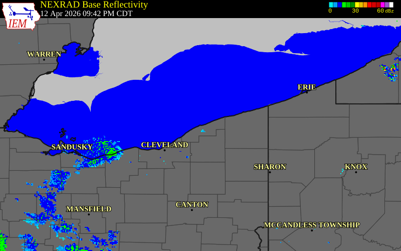 NEXRAD radar during the Sunday, April 12, 2026 storm activity in Lake County, Ohio