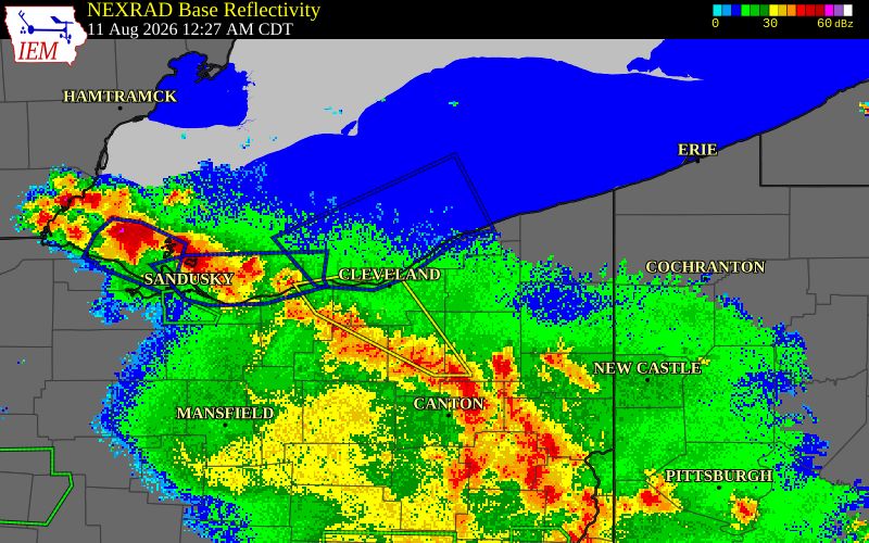 NEXRAD radar during the Tuesday, August 11, 2026 storm activity in Lake County, Ohio