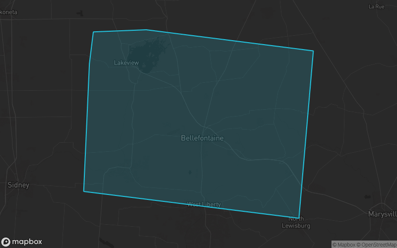 Map of Logan County, Ohio showing the county boundary and surrounding cities
