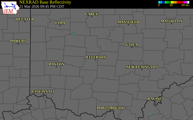 NEXRAD radar during the Saturday, March 21, 2026 storm activity in Madison County, Ohio