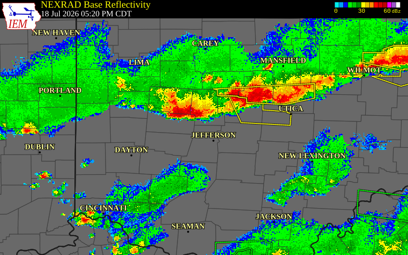 NEXRAD radar during the Saturday, July 18, 2026 storm activity in Madison County, Ohio