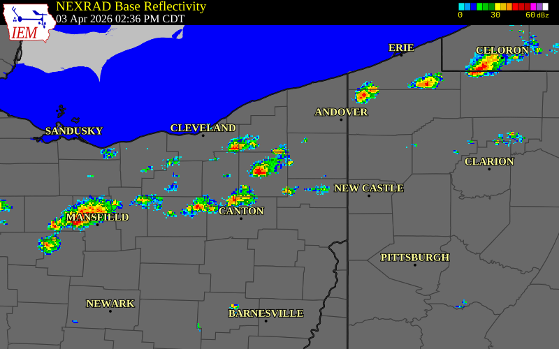 NEXRAD radar during the Friday, April 3, 2026 storm activity in Mahoning County, Ohio