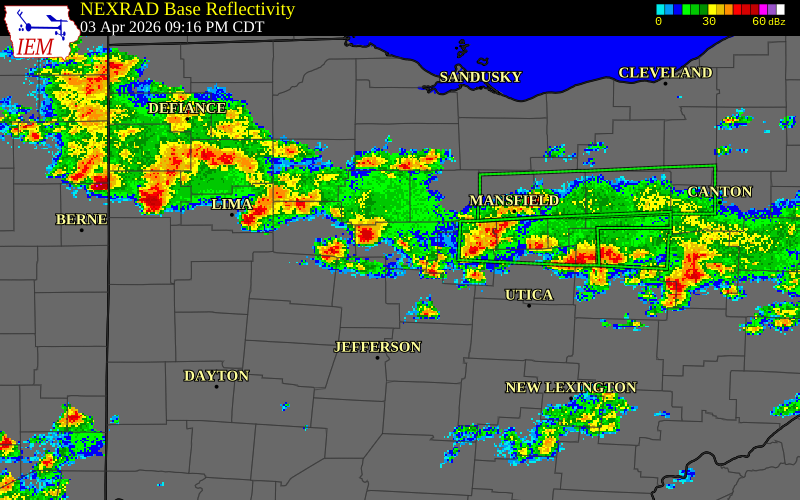 NEXRAD radar during the Friday, April 3, 2026 storm activity in Marion County, Ohio