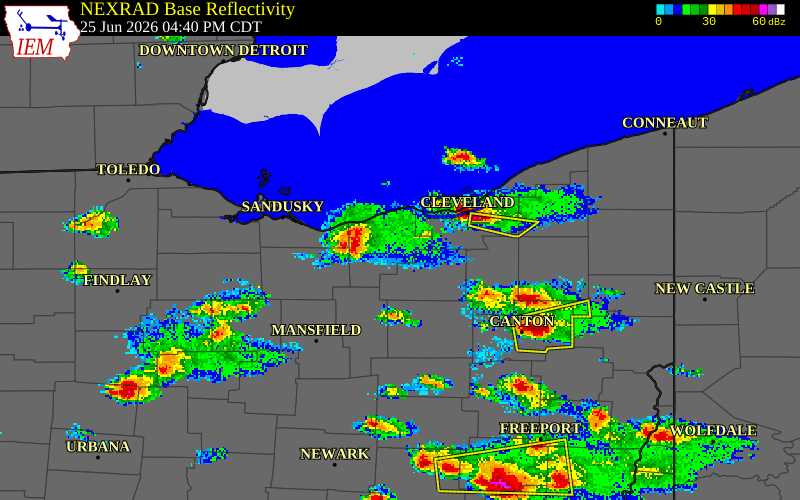 NEXRAD radar during the Thursday, June 25, 2026 storm activity in Medina County, Ohio