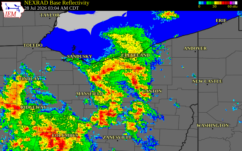NEXRAD radar during the Tuesday, July 28, 2026 storm activity in Medina County, Ohio