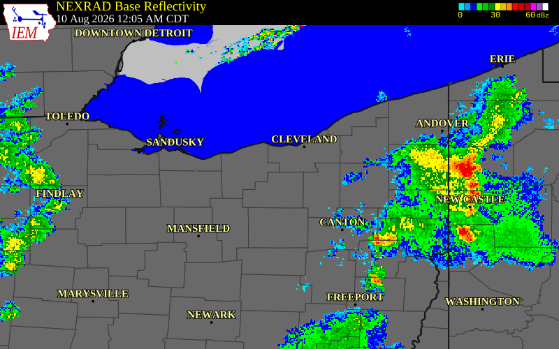 NEXRAD radar during the Monday, August 10, 2026 storm activity in Medina County, Ohio
